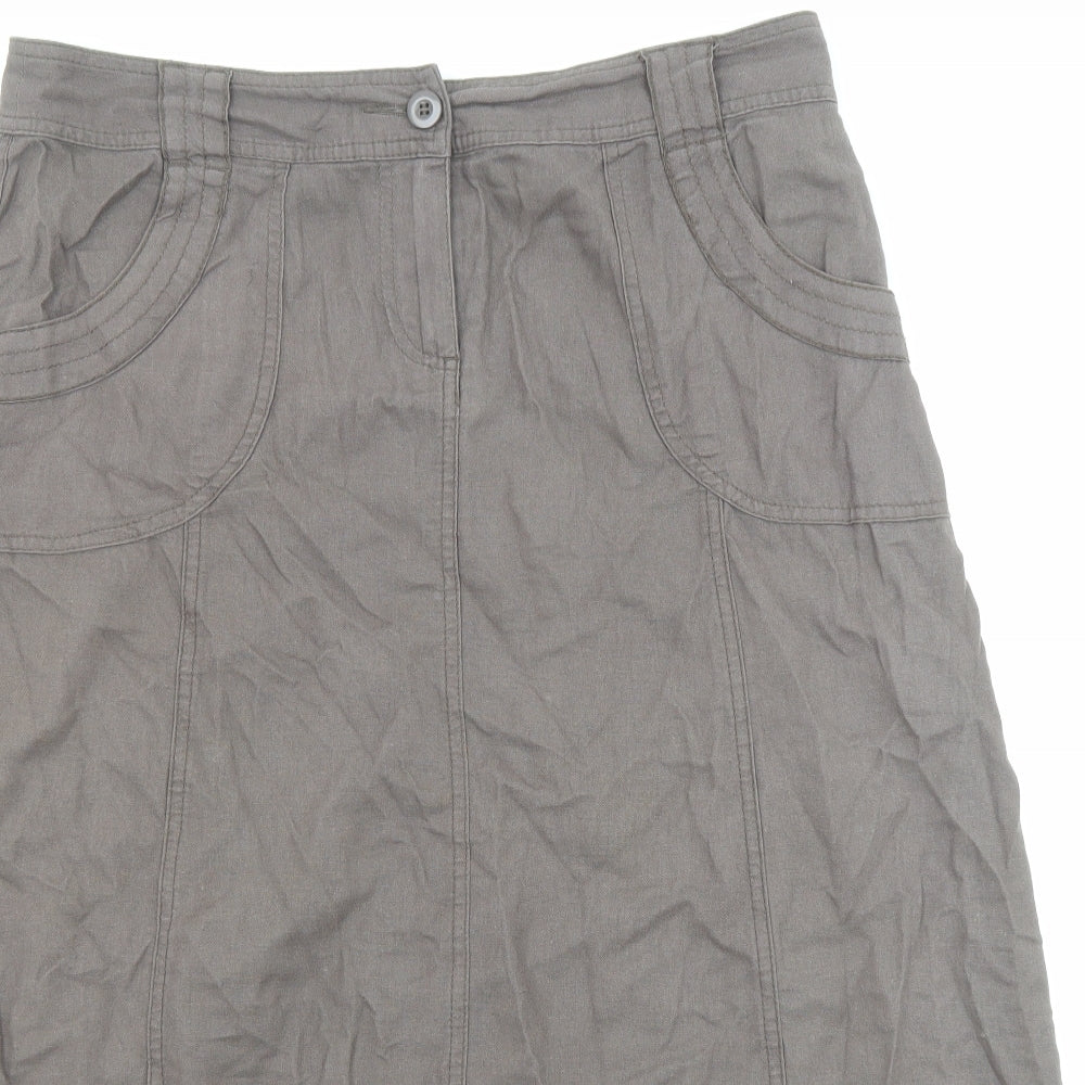 Marks and Spencer Womens Brown Linen A-Line Skirt Size 14 Button - Pockets