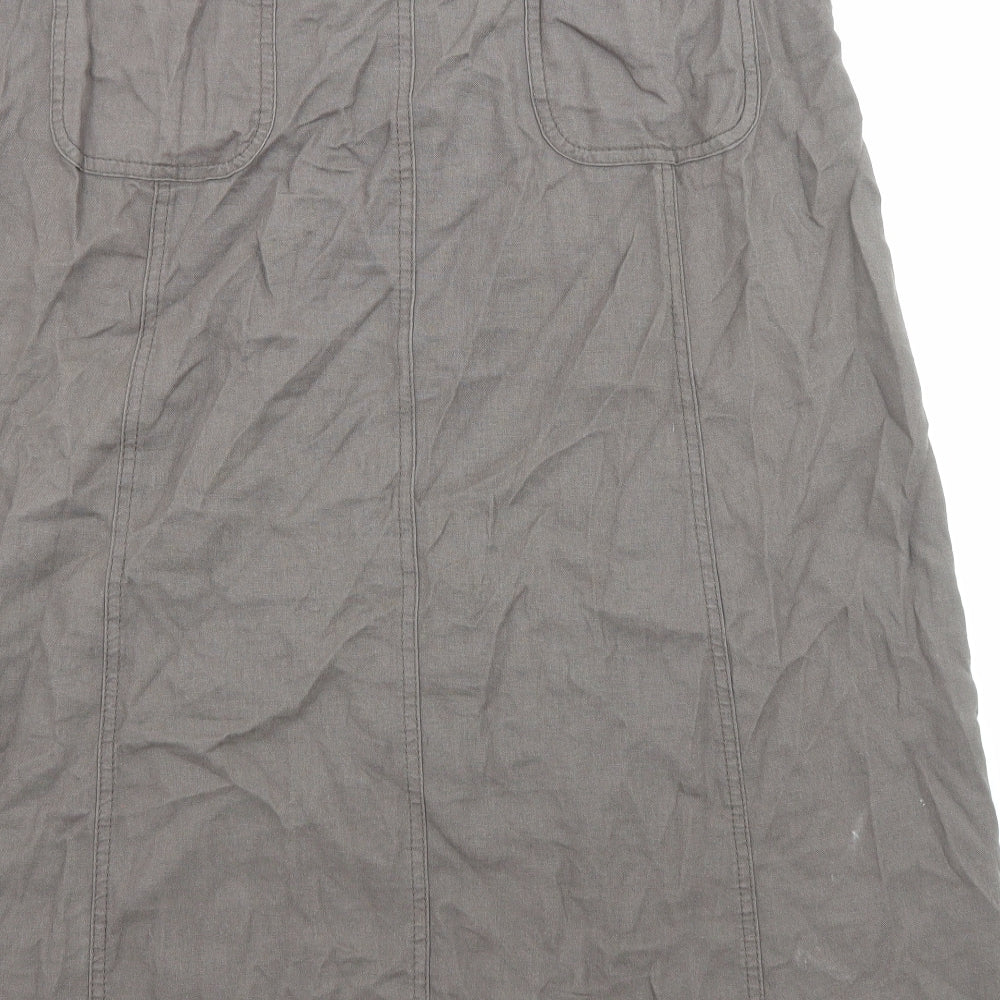 Marks and Spencer Womens Brown Linen A-Line Skirt Size 14 Button - Pockets