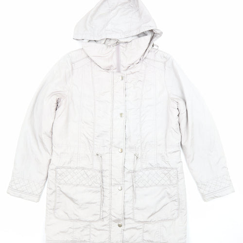 Bonmarché Womens Grey Parka Coat Size 12 Zip - Pockets, Hooded