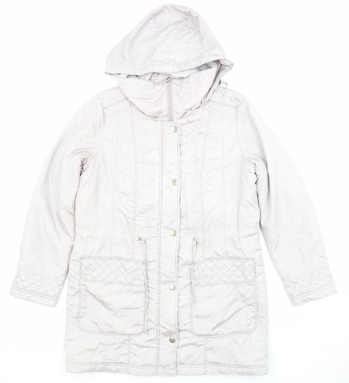 Bonmarché Womens Grey Parka Coat Size 12 Zip - Pockets, Hooded