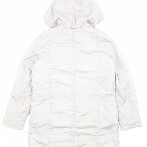 Bonmarché Womens Grey Parka Coat Size 12 Zip - Pockets, Hooded