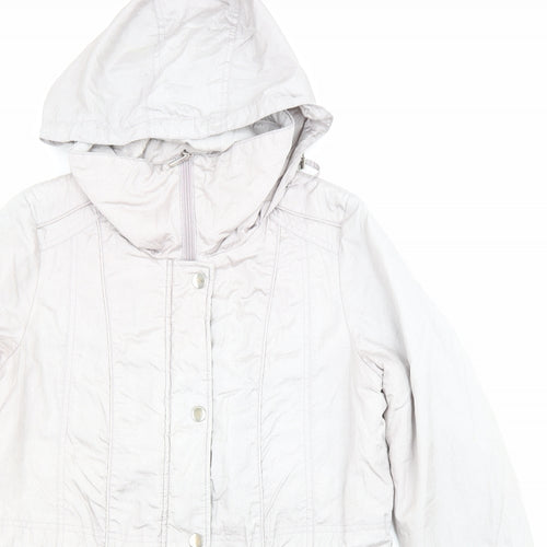 Bonmarché Womens Grey Parka Coat Size 12 Zip - Pockets, Hooded
