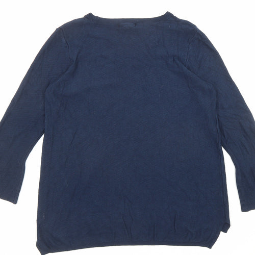 Fat Face Womens Blue Boat Neck Viscose Pullover Jumper Size 12 - Flared Cuffs