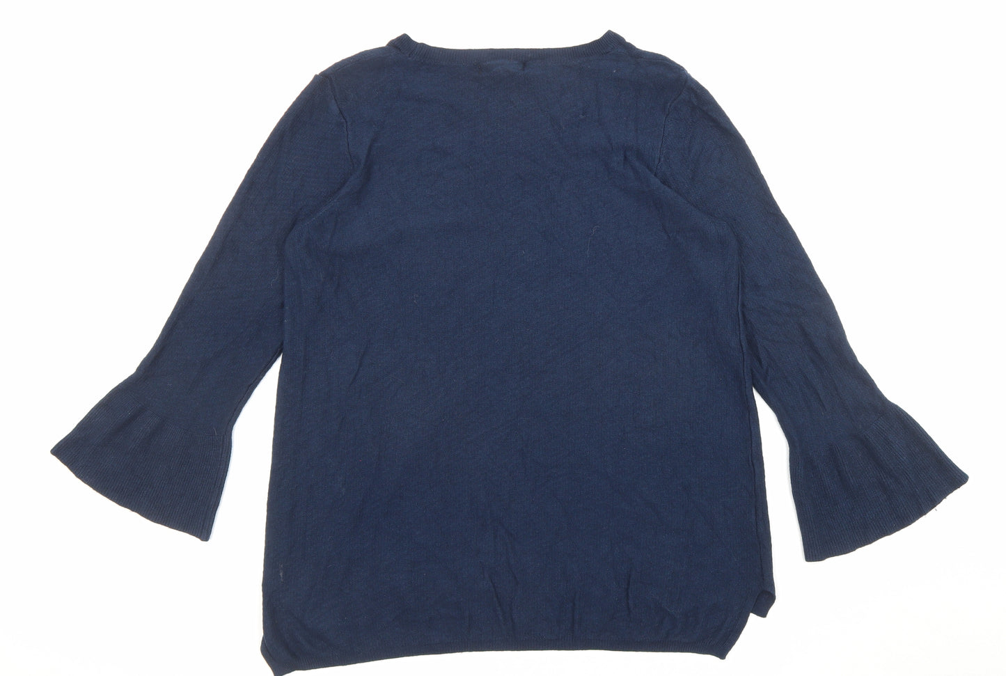 Fat Face Womens Blue Boat Neck Viscose Pullover Jumper Size 12 - Flared Cuffs