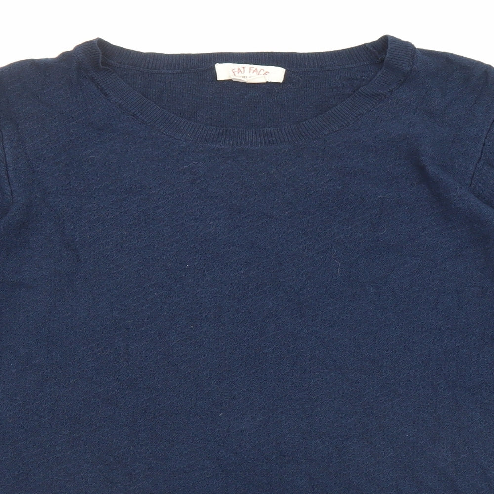Fat Face Womens Blue Boat Neck Viscose Pullover Jumper Size 12 - Flared Cuffs