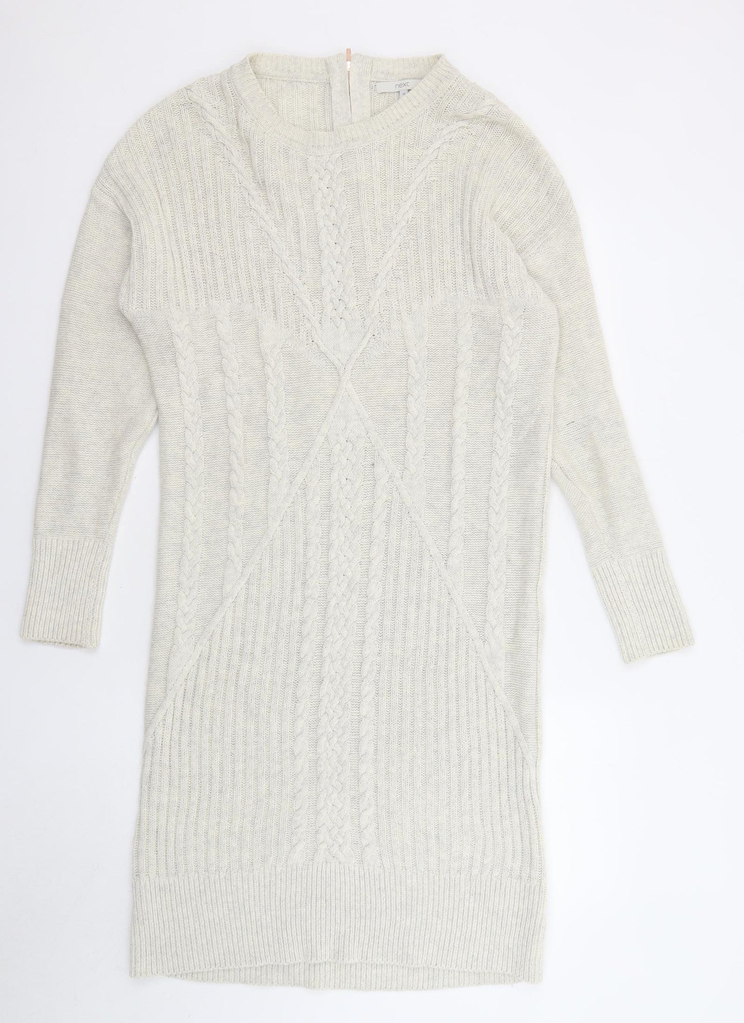 NEXT Womens Beige Cotton Jumper Dress Size M Boat Neck Zip