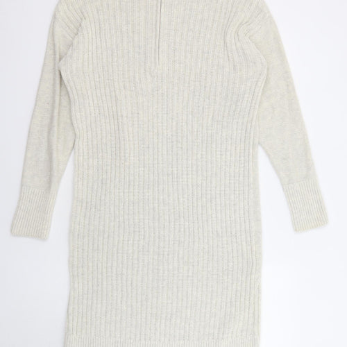 NEXT Womens Beige Cotton Jumper Dress Size M Boat Neck Zip