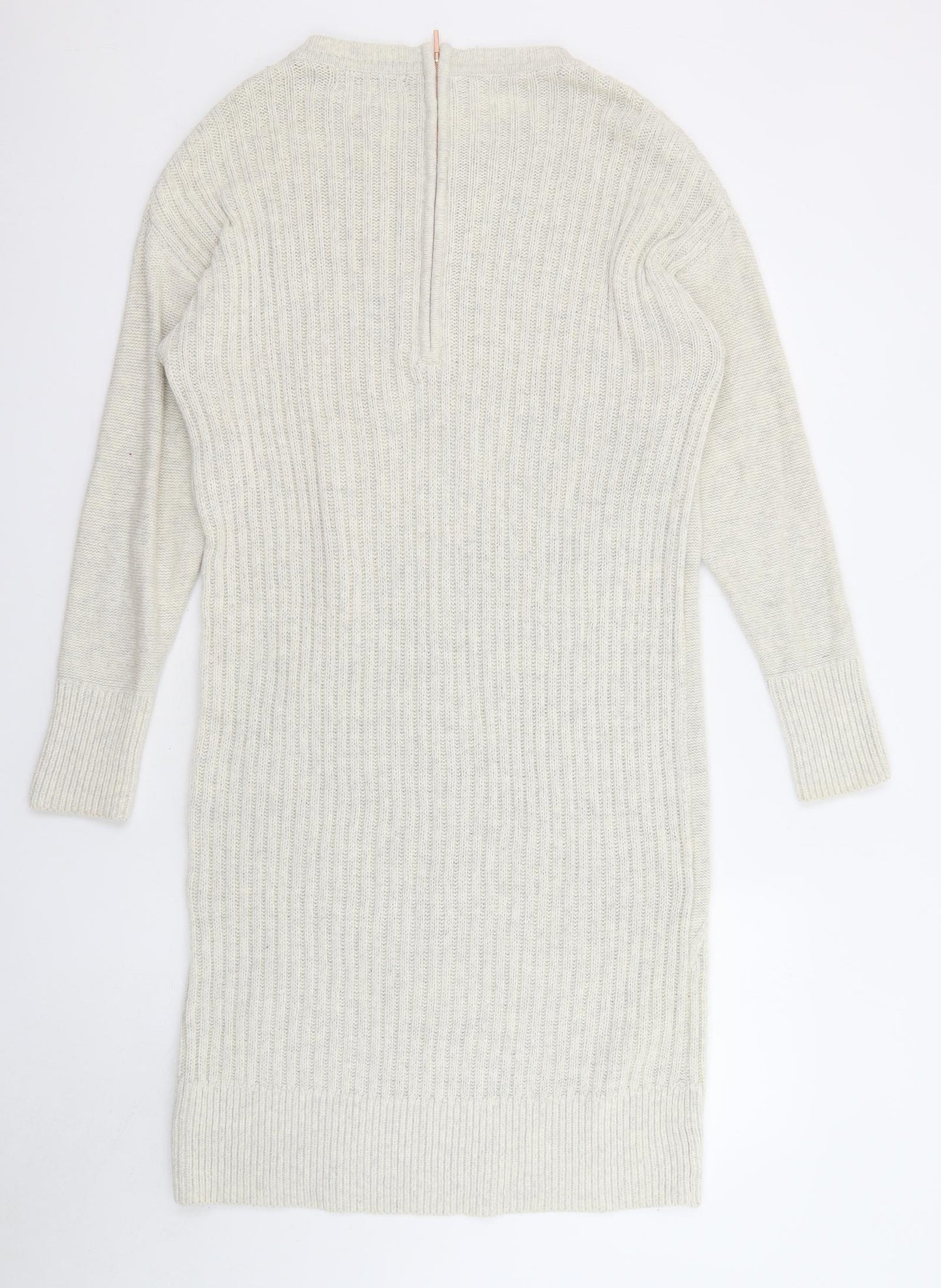 NEXT Womens Beige Cotton Jumper Dress Size M Boat Neck Zip