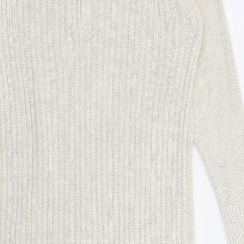 NEXT Womens Beige Cotton Jumper Dress Size M Boat Neck Zip