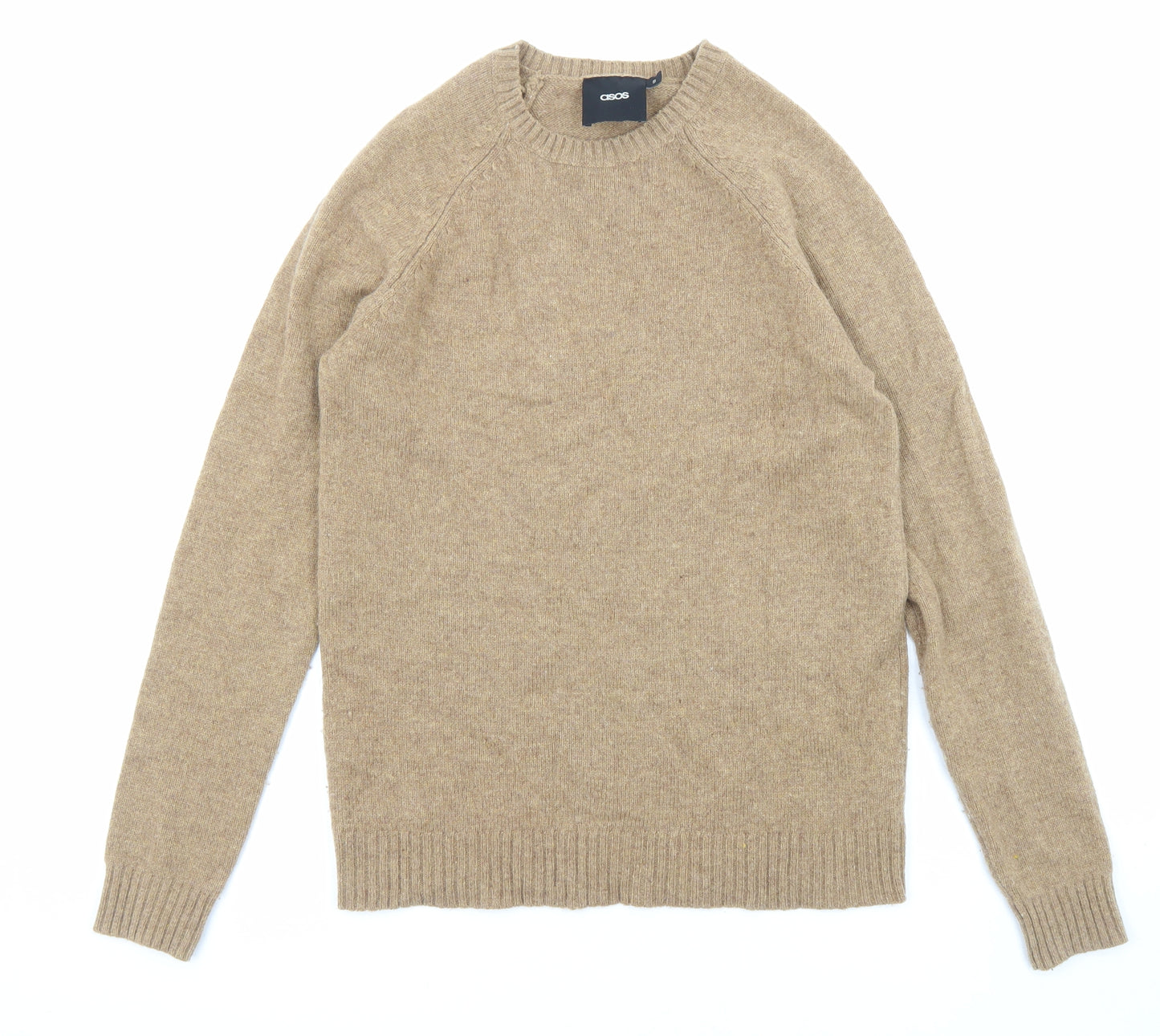 ASOS Mens Beige Round Neck Wool Pullover Jumper Size S Long Sleeve