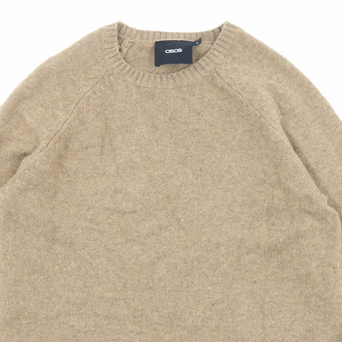 ASOS Mens Beige Round Neck Wool Pullover Jumper Size S Long Sleeve