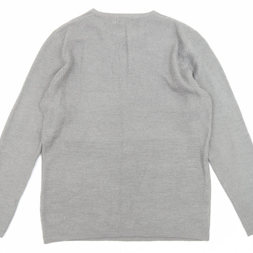 Nines Womens Grey Crew Neck Acrylic Pullover Jumper Size L