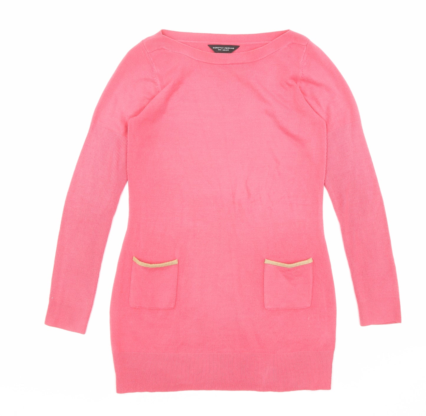 Dorothy Perkins Womens Pink Acrylic Bodycon Size 12 Boat Neck Pullover - Pockets