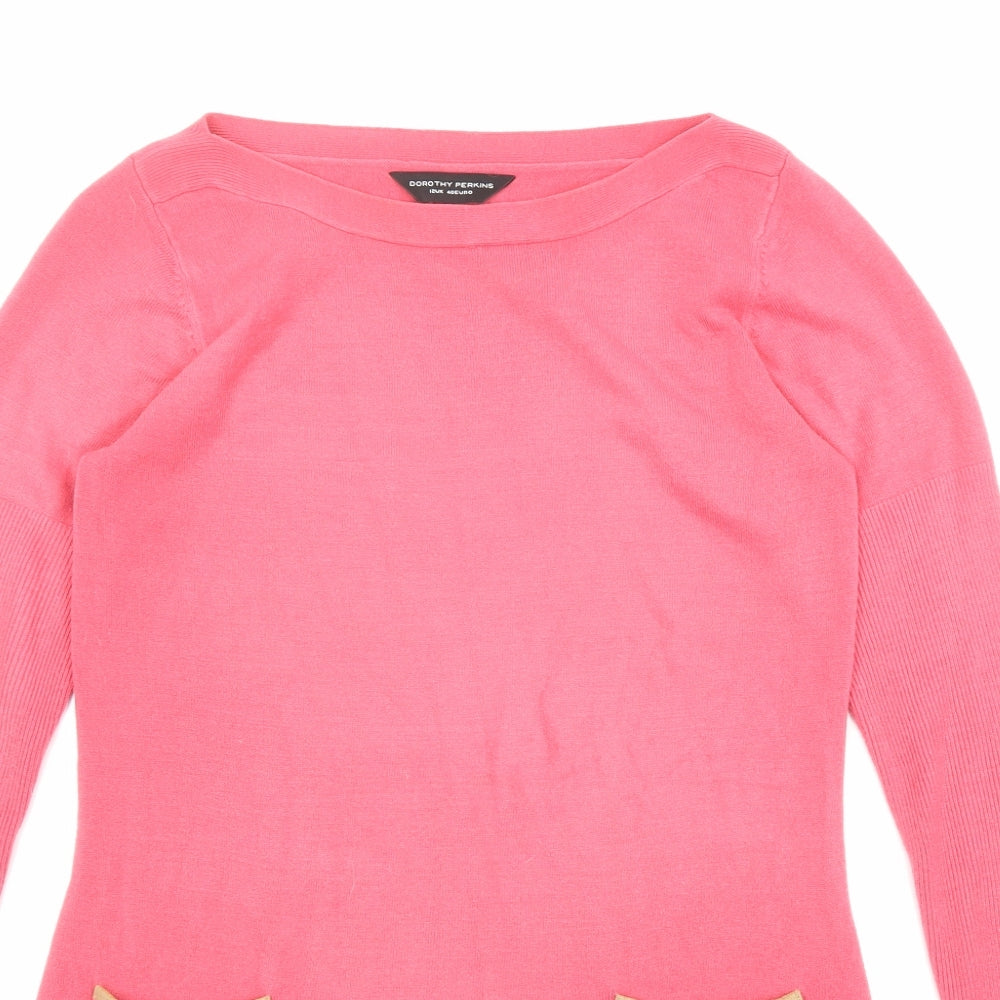Dorothy Perkins Womens Pink Acrylic Bodycon Size 12 Boat Neck Pullover - Pockets