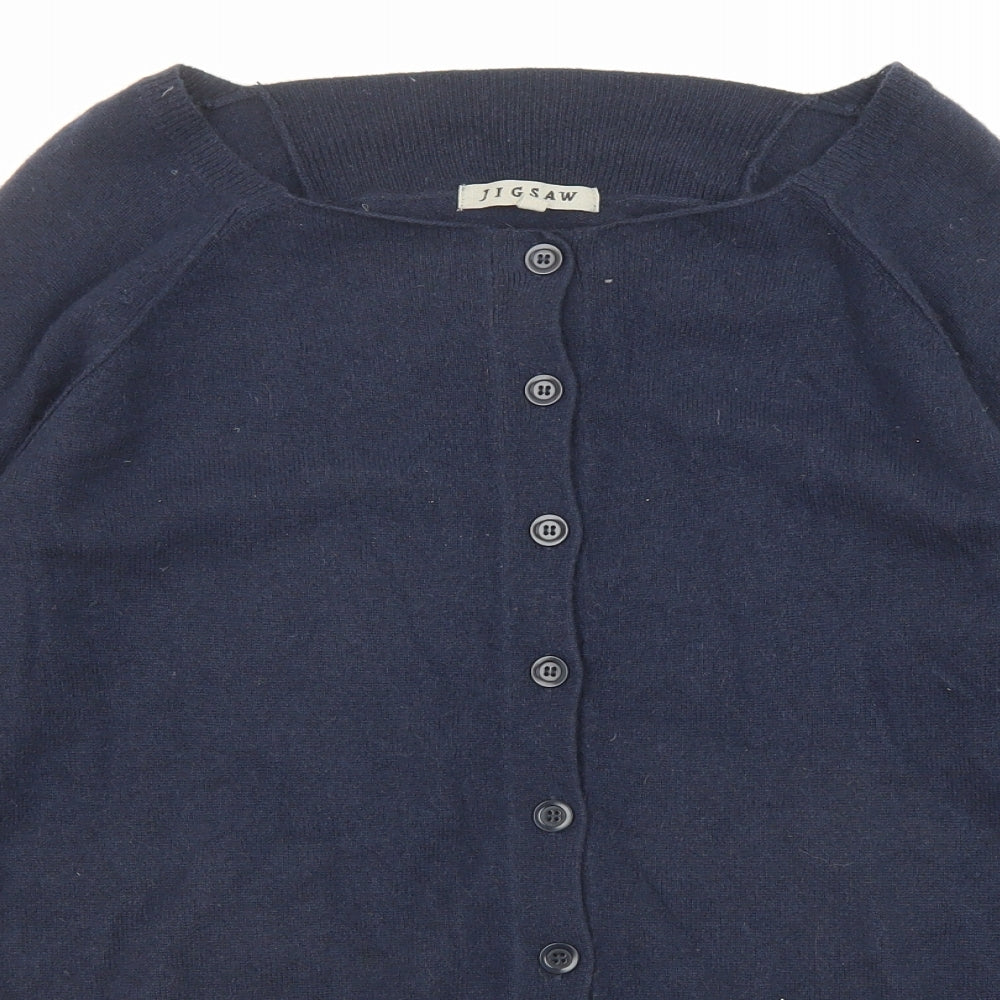 Jigsaw Womens Blue Boat Neck Cashmere Cardigan Jumper Size L