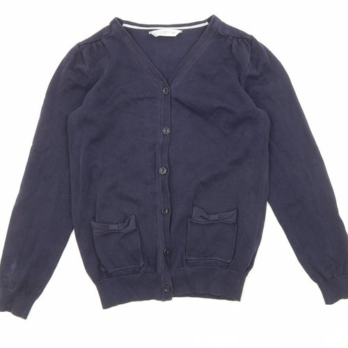 John Lewis Girls Blue V-Neck Cotton Cardigan Jumper Size 11-12 Years Button - Pockets