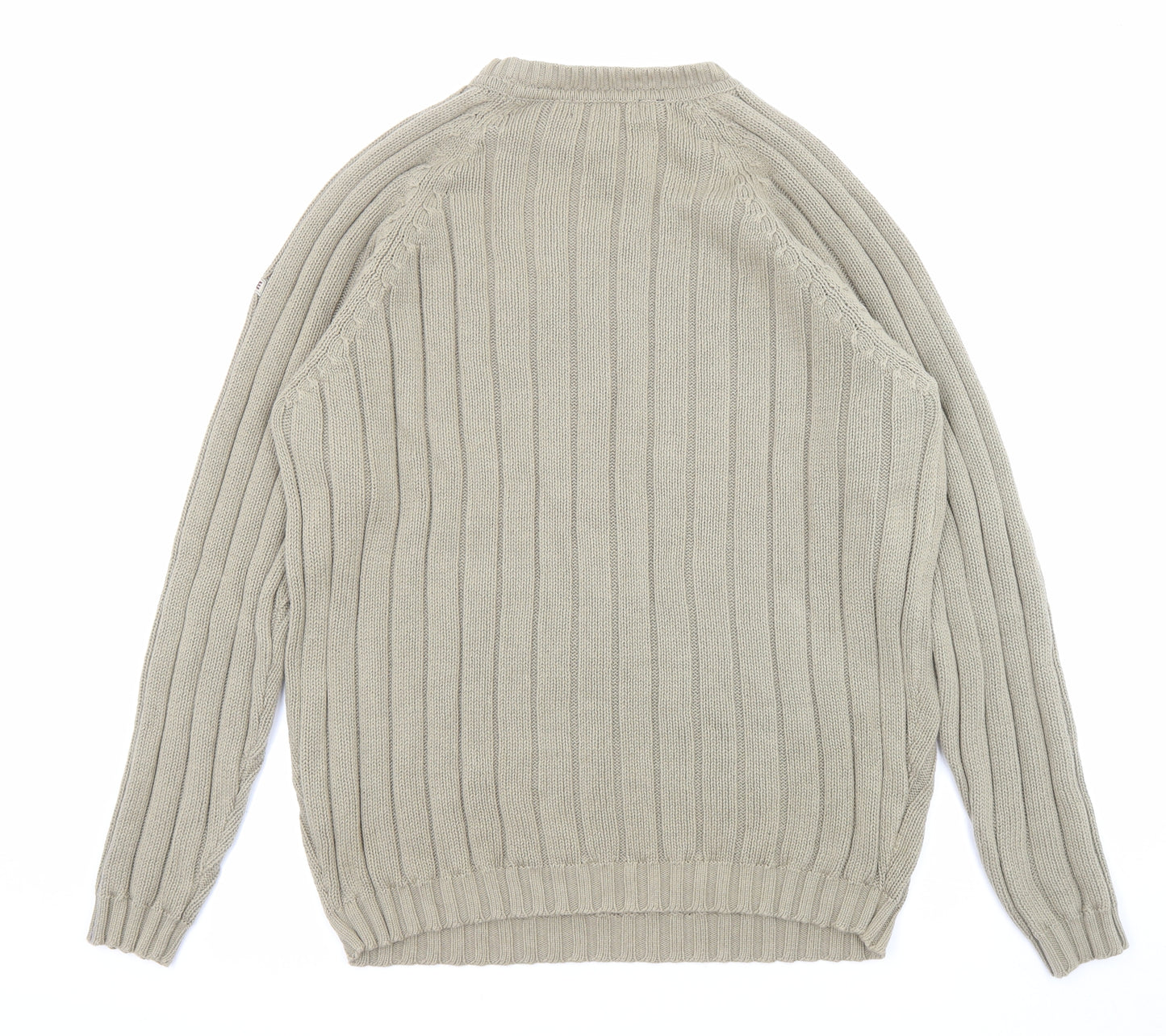 Maine New England Mens Beige Round Neck Cotton Pullover Jumper Size L Long Sleeve