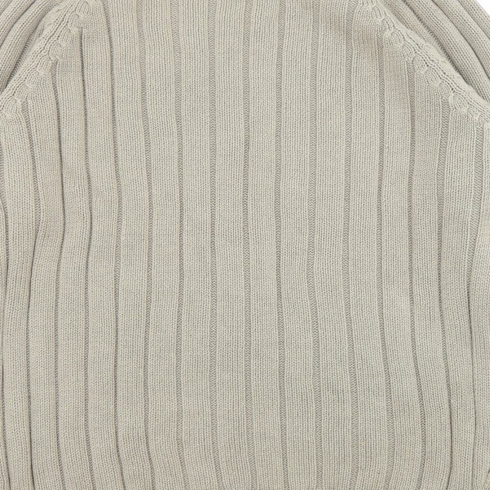 Maine New England Mens Beige Round Neck Cotton Pullover Jumper Size L Long Sleeve