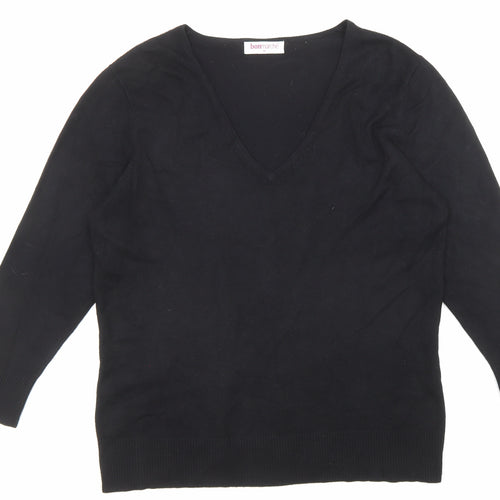 Bonmarché Womens Black V-Neck Viscose Pullover Jumper Size M
