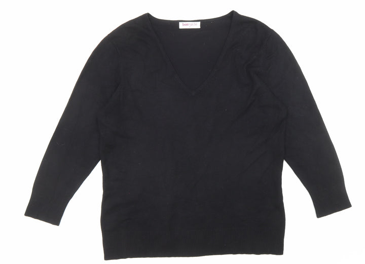 Bonmarché Womens Black V-Neck Viscose Pullover Jumper Size M