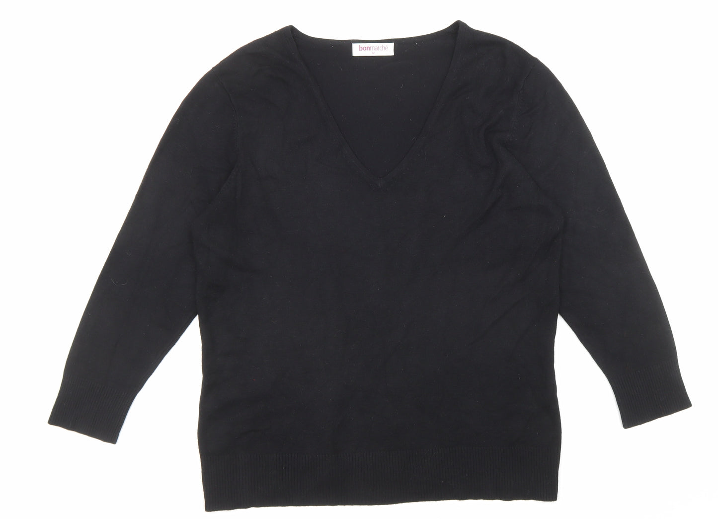 Bonmarché Womens Black V-Neck Viscose Pullover Jumper Size M