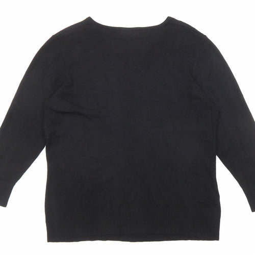 Bonmarché Womens Black V-Neck Viscose Pullover Jumper Size M