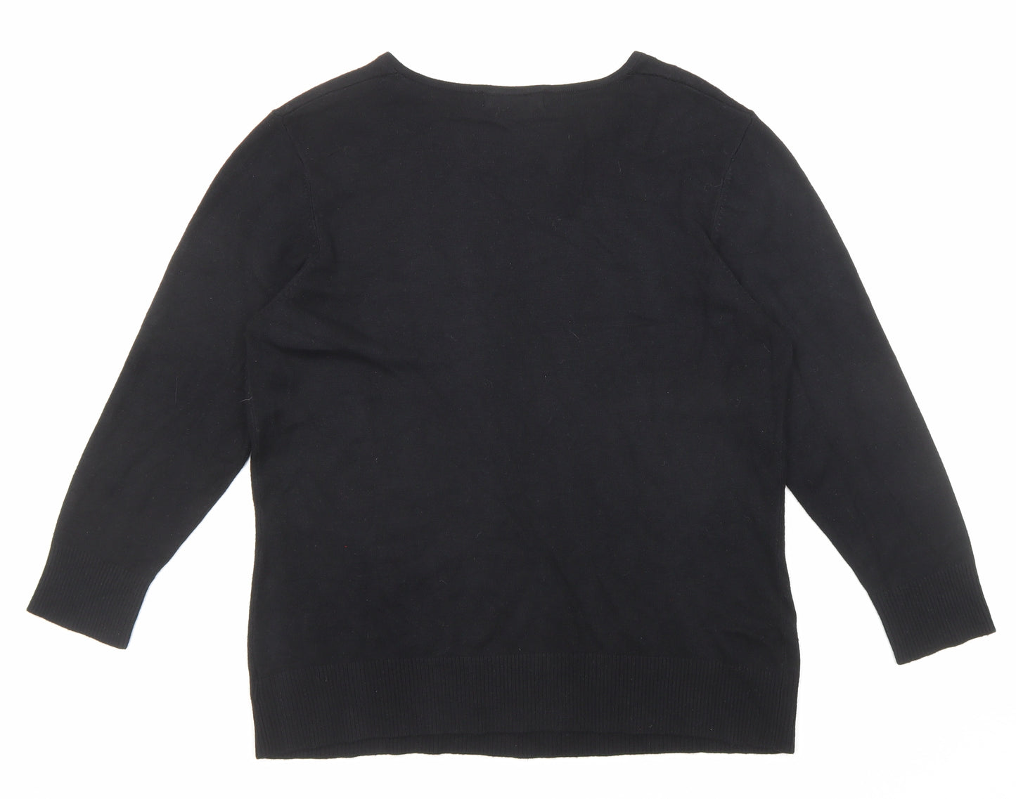 Bonmarché Womens Black V-Neck Viscose Pullover Jumper Size M