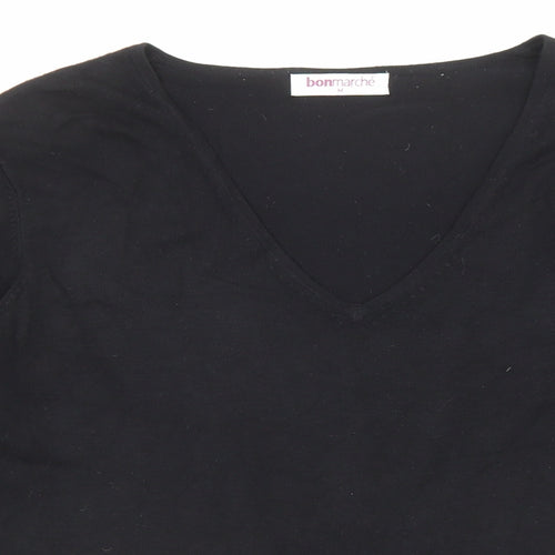 Bonmarché Womens Black V-Neck Viscose Pullover Jumper Size M