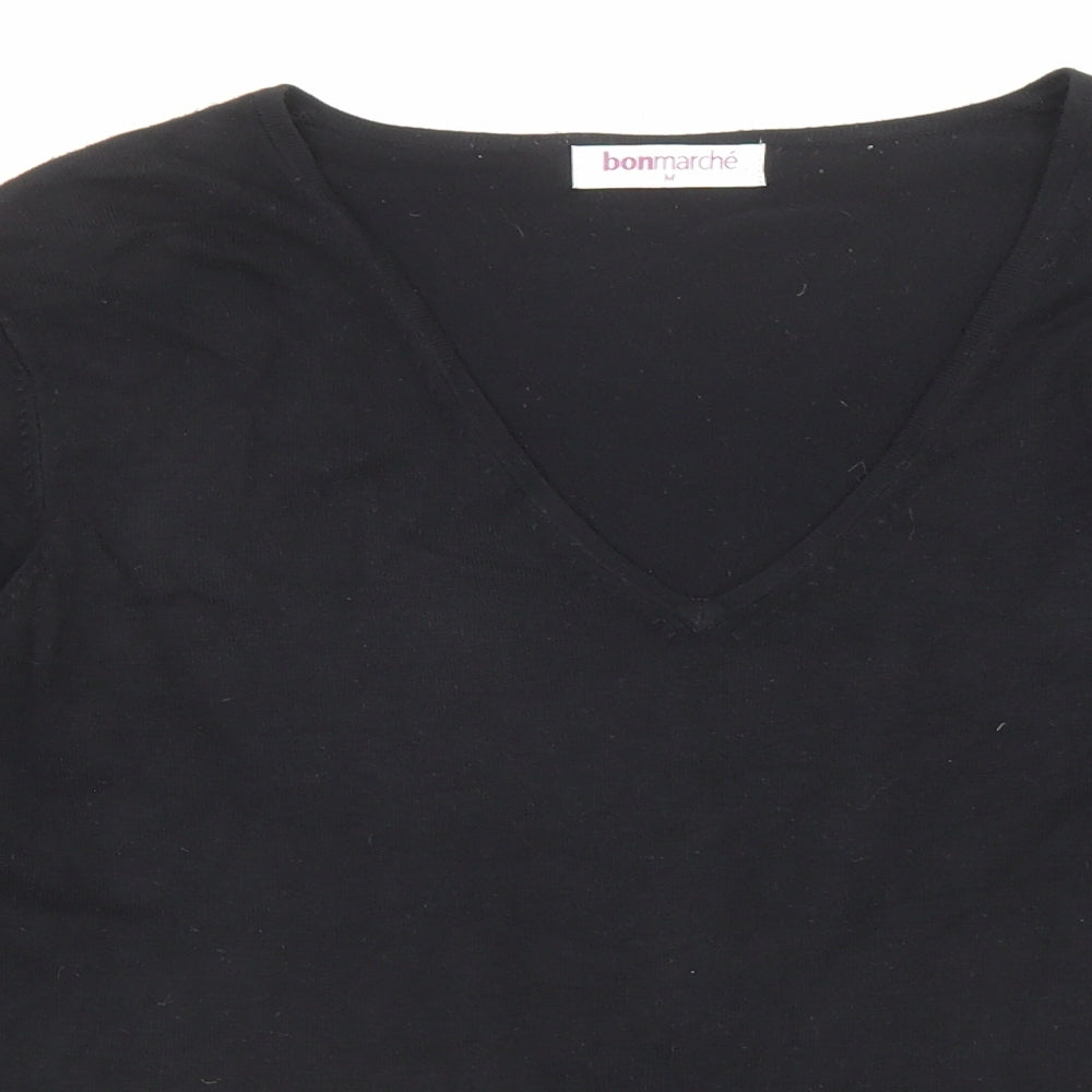 Bonmarché Womens Black V-Neck Viscose Pullover Jumper Size M