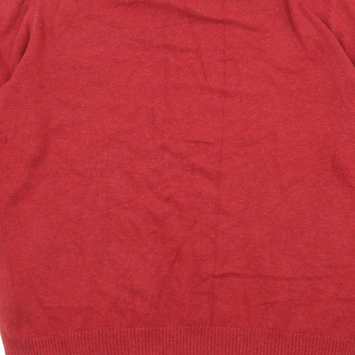 Fat Face Mens Red V-Neck Cotton Pullover Jumper Size S Long Sleeve