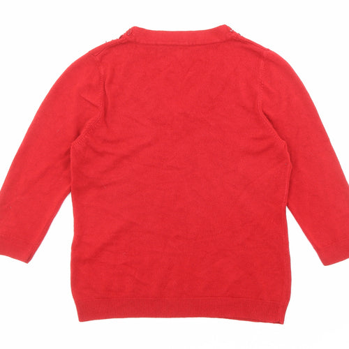 BHS Womens Red V-Neck Acrylic Pullover Jumper Size 12 - Embellished Neckline