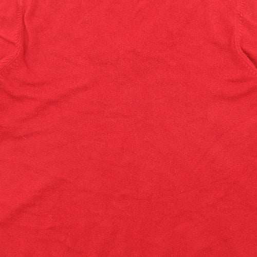 BHS Womens Red V-Neck Acrylic Pullover Jumper Size 12 - Embellished Neckline