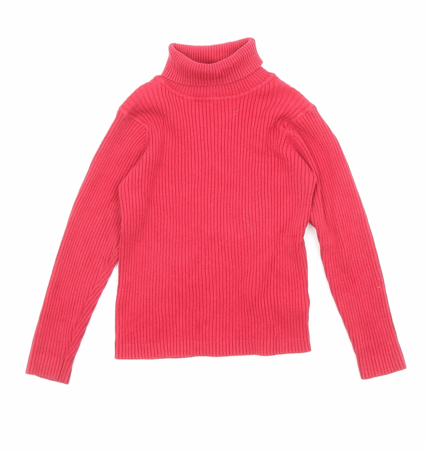 NEXT Girls Red Roll Neck Cotton Pullover Jumper Size 5-6 Years Pullover - Ribbed