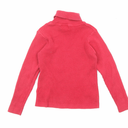 NEXT Girls Red Roll Neck Cotton Pullover Jumper Size 5-6 Years Pullover - Ribbed
