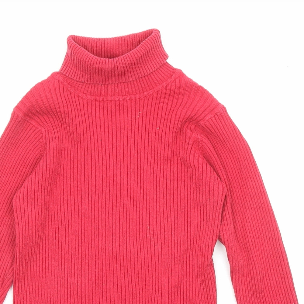 NEXT Girls Red Roll Neck Cotton Pullover Jumper Size 5-6 Years Pullover - Ribbed