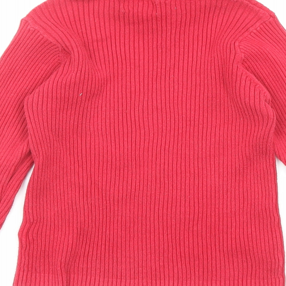 NEXT Girls Red Roll Neck Cotton Pullover Jumper Size 5-6 Years Pullover - Ribbed