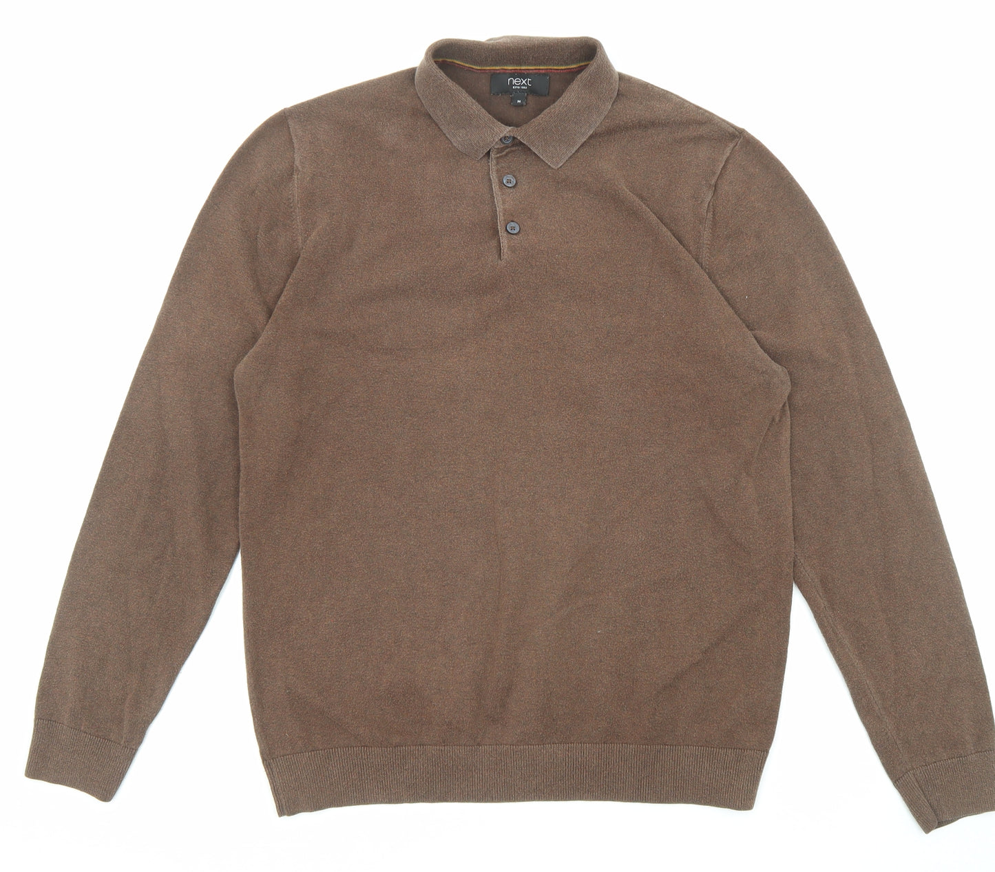 NEXT Mens Brown Cotton Polo Size M Collared Button