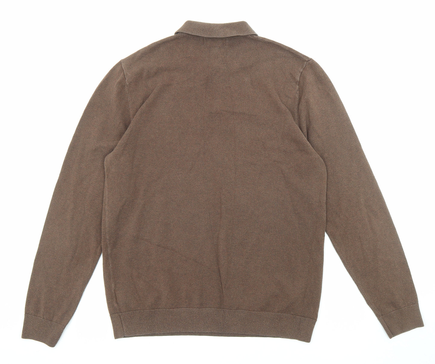 NEXT Mens Brown Cotton Polo Size M Collared Button