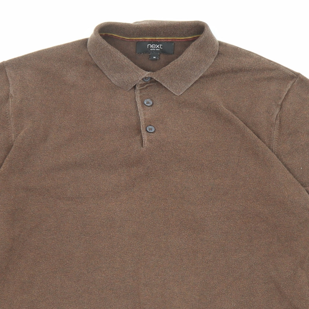 NEXT Mens Brown Cotton Polo Size M Collared Button