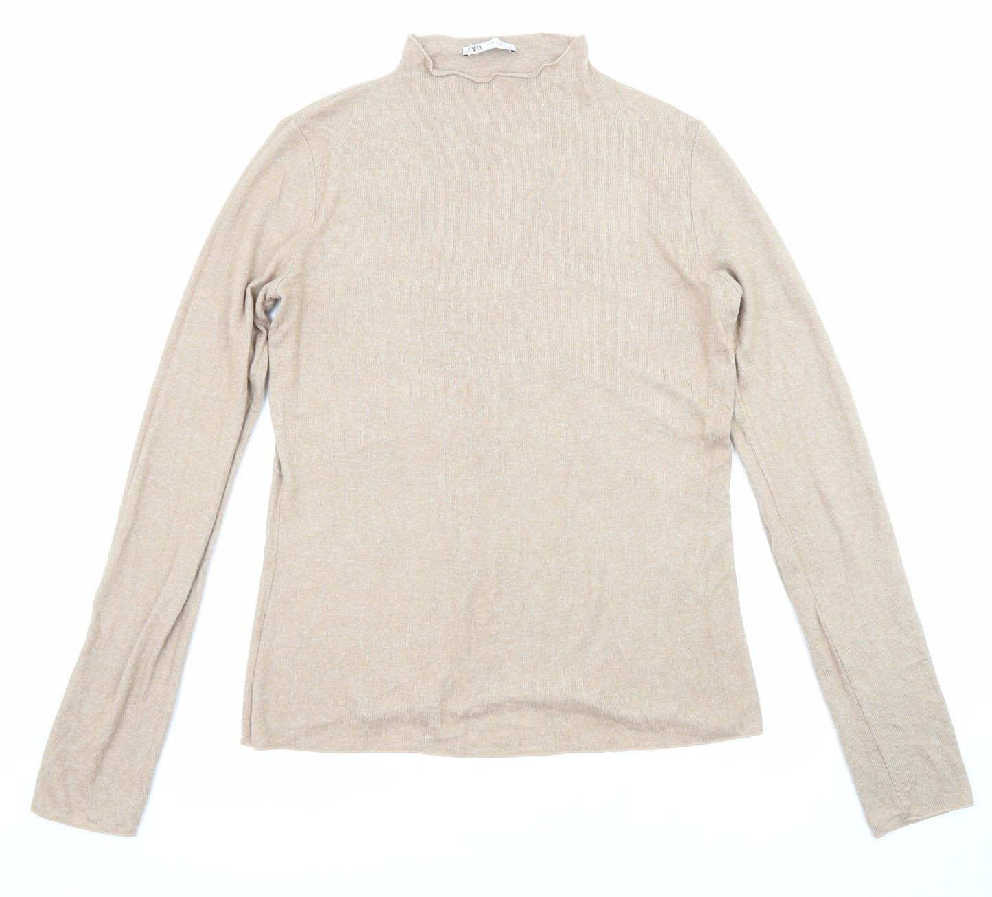 Zara Womens Beige High Neck Acrylic Pullover Jumper Size M