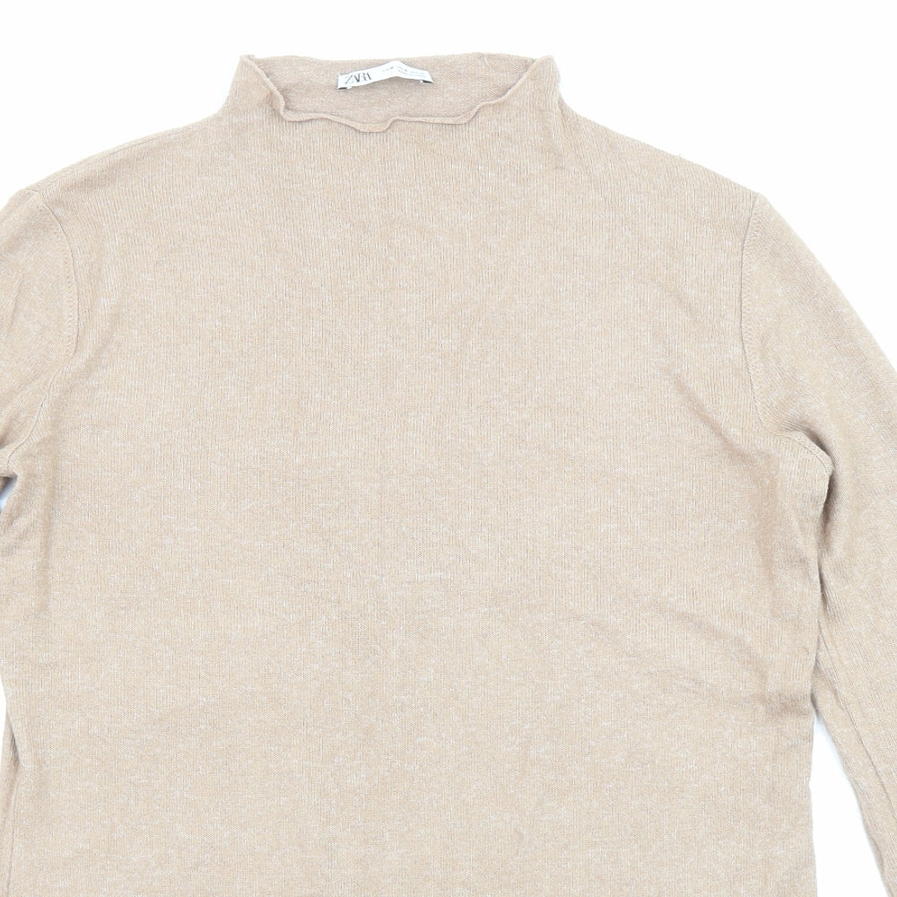 Zara Womens Beige High Neck Acrylic Pullover Jumper Size M