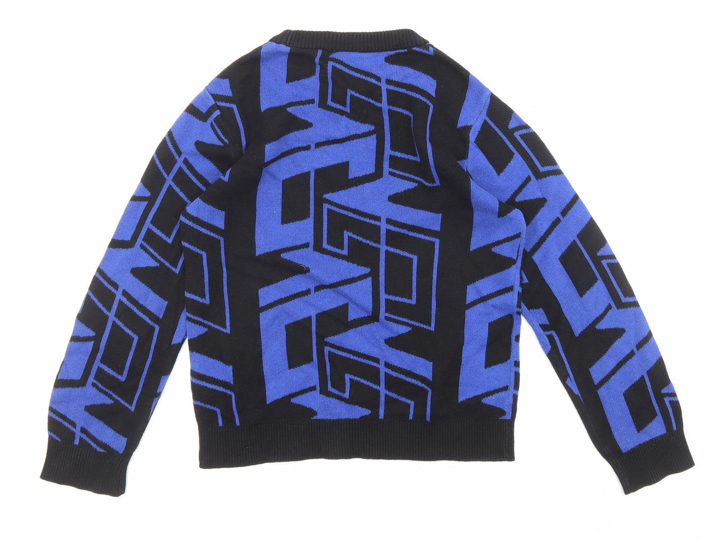 River Island Girls Blue Crew Neck Geometric Cotton Pullover Jumper Size 9-10 Years Pullover