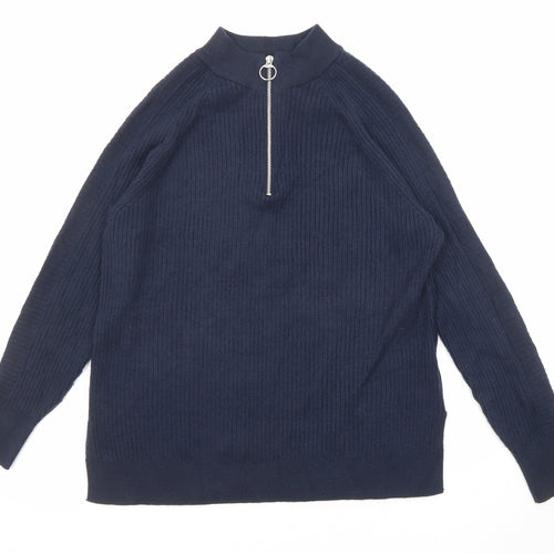 Marks and Spencer Womens Blue Mock Neck Viscose Pullover Jumper Size M