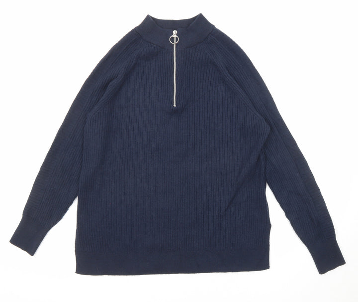 Marks and Spencer Womens Blue Mock Neck Viscose Pullover Jumper Size M