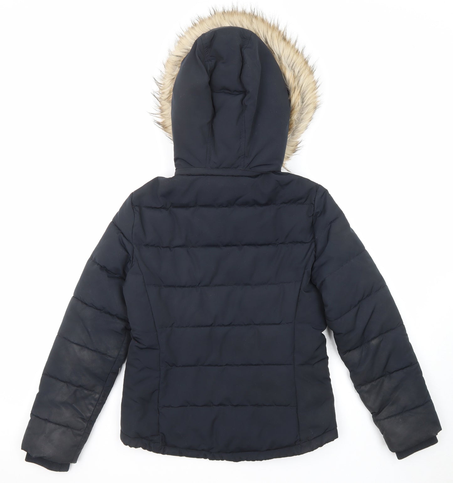 Topshop Womens Black Puffer Jacket Jacket Size 8 Zip - Pockets Faux Fur Trim