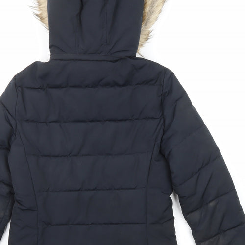 Topshop Womens Black Puffer Jacket Jacket Size 8 Zip - Pockets Faux Fur Trim