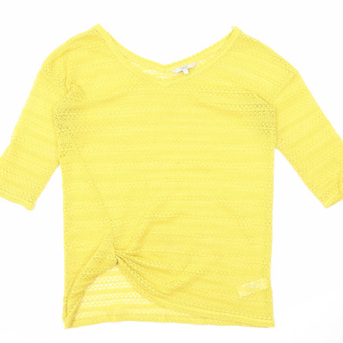 NEXT Womens Yellow V-Neck Polyester Pullover Jumper Size 10 - Front Detail