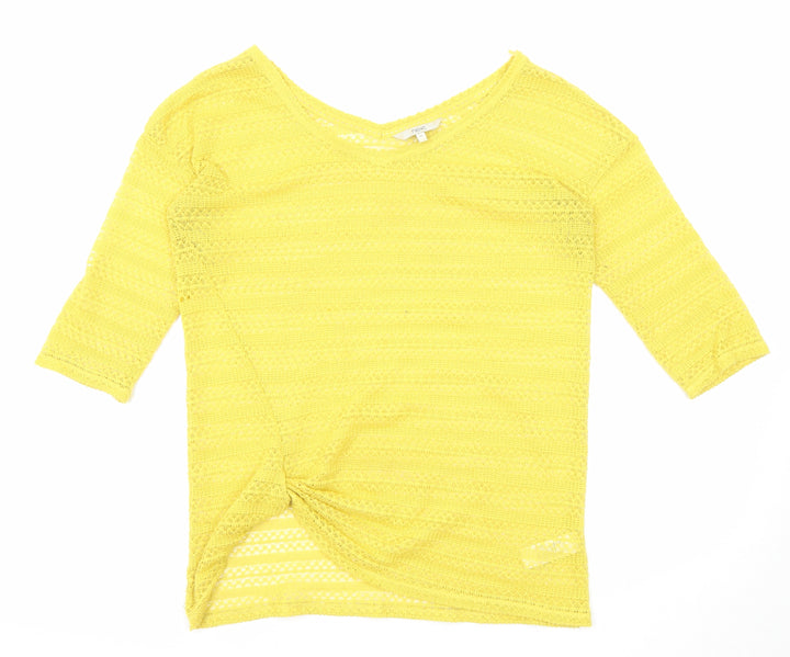 NEXT Womens Yellow V-Neck Polyester Pullover Jumper Size 10 - Front Detail