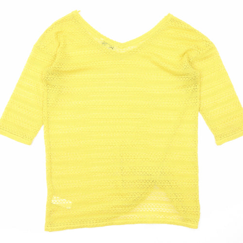 NEXT Womens Yellow V-Neck Polyester Pullover Jumper Size 10 - Front Detail