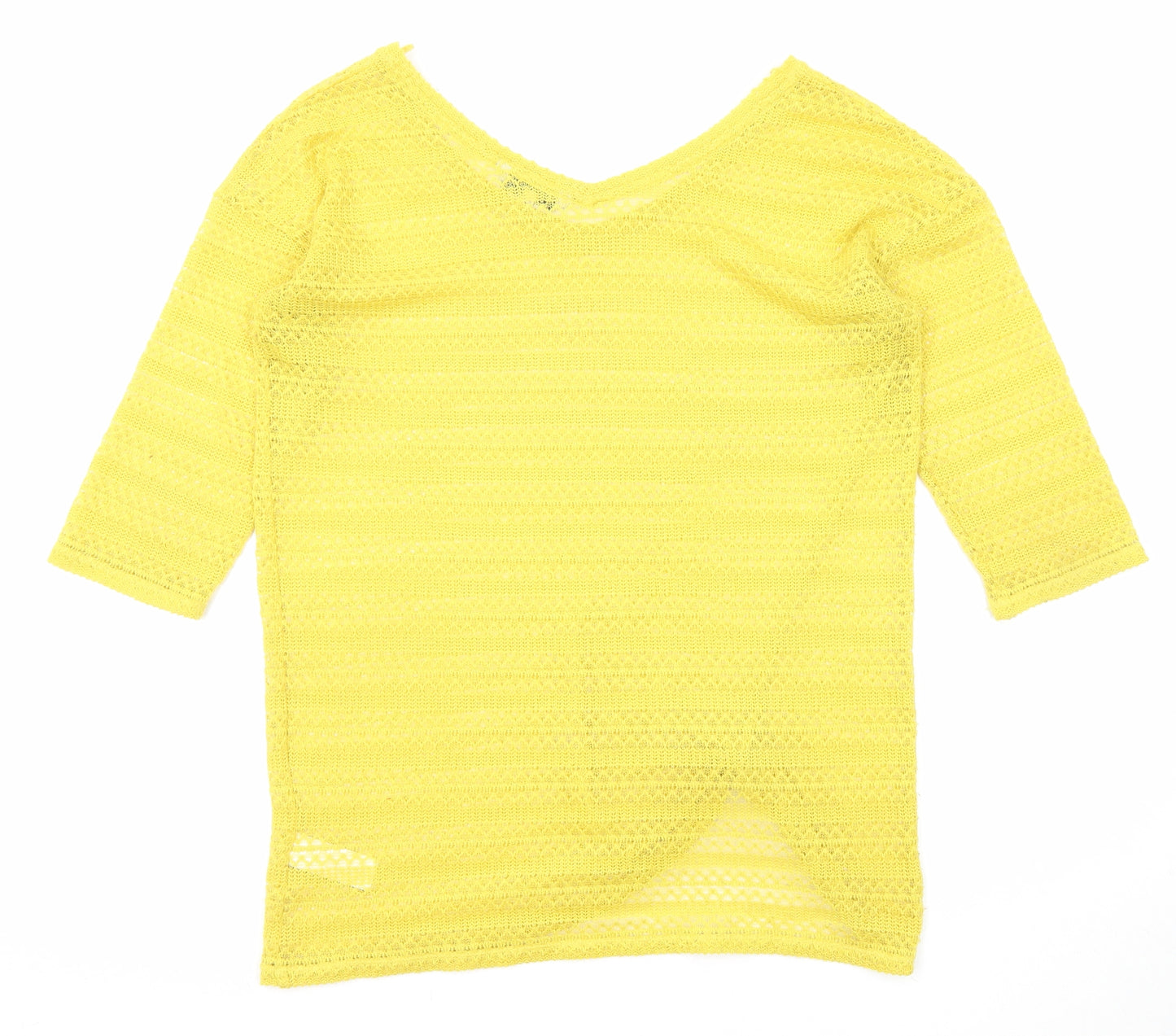 NEXT Womens Yellow V-Neck Polyester Pullover Jumper Size 10 - Front Detail